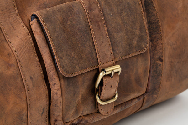 Tan leather duffel bag 